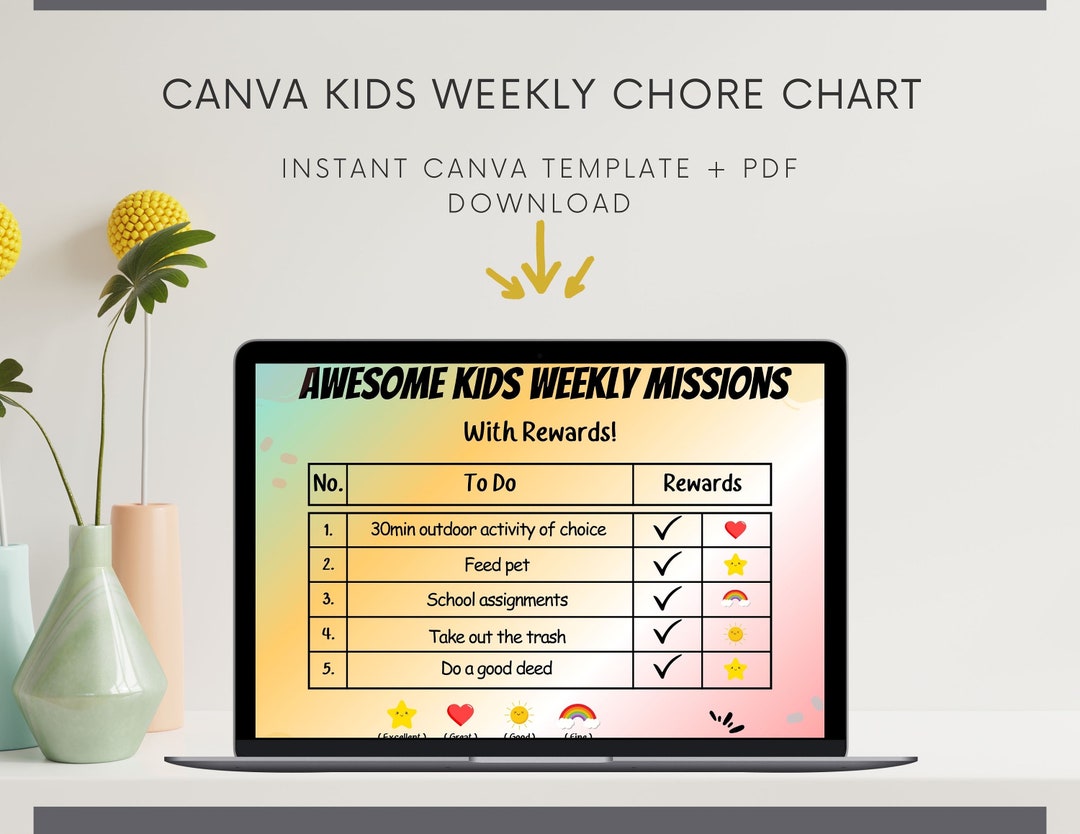 Canva Editable Weekly Chore Chart for Kids instant Download - Etsy