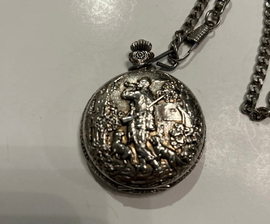 Milan Quartz Pocket Watch Gold Silver Tone With Hunter and Dogs Not Tested Etsy