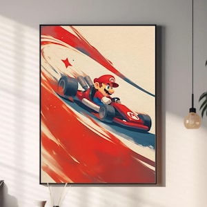 マリオカート ポスター、レーシング カー マリオ、キャラクター マリオ ブラザーズ、レトロ スタイル ポスター、レトロゲーミング、スーパー マリオ ヴィンテージ、ゴーカート マリオ、ゲーム ポスター