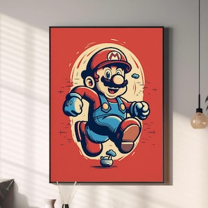 Super Mario bros poster cartone animato vintage, arte anime, Mario bros, arte da parete stampabile, Mario Home Decor, stampa digitale, videogioco, Retrogaming