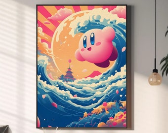 Kirby poster: Japanese Gaming room art, Great wave Wall Art