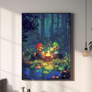 Cartel original de Mario y luigi, Arte anime, Super mario bros, Arte de pared imprimible, Arte del dormitorio, Decoración del hogar, impresión digital, Arte de Super mario