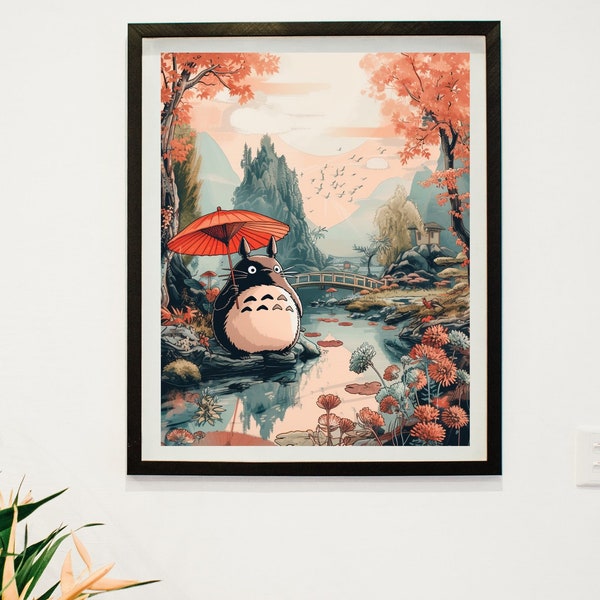 Mijn buurman Totoro poster, Totoro Japans tapijt, afdrukbare muurkunst, Studio Ghibli kunst aan de muur, Japans huisdecor, digitale print