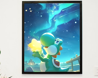 ヨッシー - 8 x 10 インチ プリント (スーパーマリオ、絵、アート