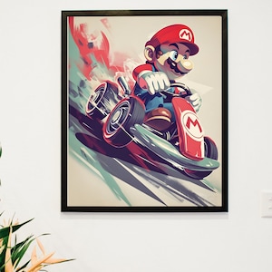 Mario Kart poster - Anime poster, Racing car mario, Character Mario bros, Retro style poster, Retrogaming, Digital download