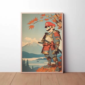Super mario bros Japanese wall art, Japanese tapestry Mario, Mario art print, Vintage Wall-art, Digital download, Mario samurai