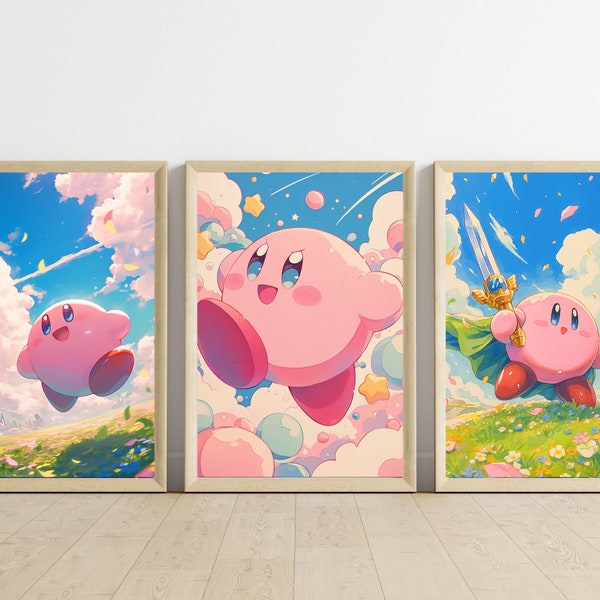 Kirby dream land poster, Cute kirby art print, Kirby Anime Poster, Printable Wall Art, Kirby Wall Art, Japanese Home Decor