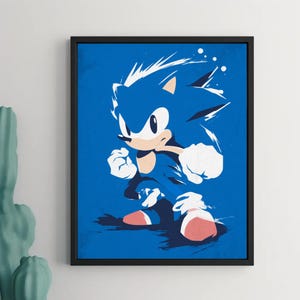 Sonic minimalist retro gaming poster, Sonic wall art, video game sonic, Sonic the hedgehog, vintage poster, sonic decor
