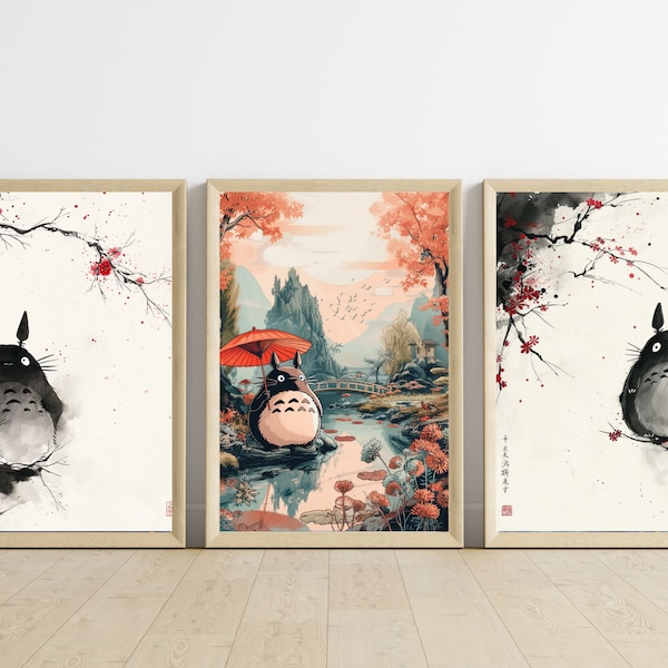 My Neighbor Totoro poster, Qi baishi art, Totoro japanese tapestry, Printable Wall Art, Studio Ghibli Wall Art, Japanese Home Decor