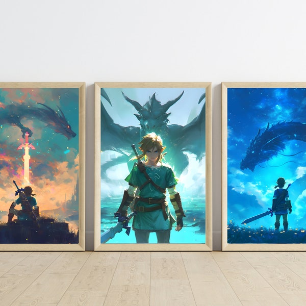 Link from zelda tears of the kingdom, BOTW, Legend of zelda, Dragon zelda Anime Poster, Printable Wall Art, Bedroom art, gaming Home Decor