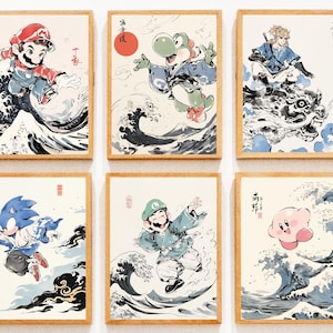 Set di poster di videogiochi, Super Mario Bros, poster di Kirby, poster di Zelda, arte murale stampabile, arte murale per camera da letto, arredamento per la casa di Sonic, arte digitale