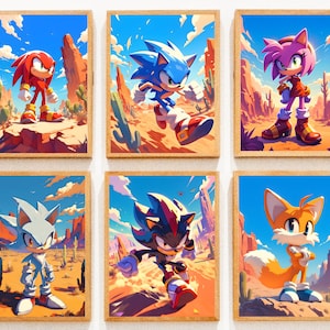 Sonic the Hedgehog Poster, Knuckles Poster, Shadow Gaming Poster, druckbare Wandkunst, Schlafzimmer Wandkunst, japanische Wohndekoration, Digitaldruck,