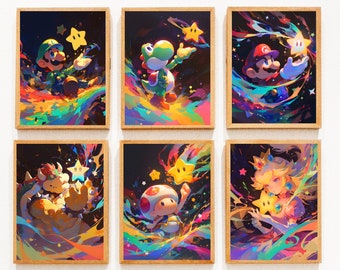 Mario Galaxy-poster: kleurrijke videogame-muurkunst voor de slaapkamer