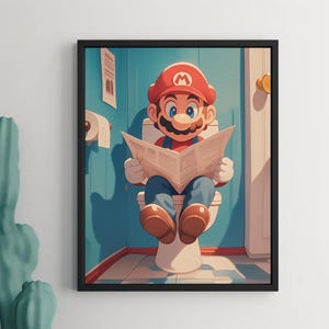Super Mario Toilettenposter, Mario Wandkunst, Videospiel Poster, Druckbare Wandkunst, WC Wandkunst, Yoshi Home Decor, Toilettenwandkunst