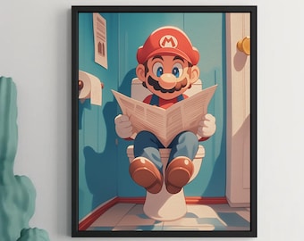 Super Mario toilet poster, Mario wall art, video game Poster, Printable Wall Art, WC Wall Art, yoshi Home Decor, toilet wall art
