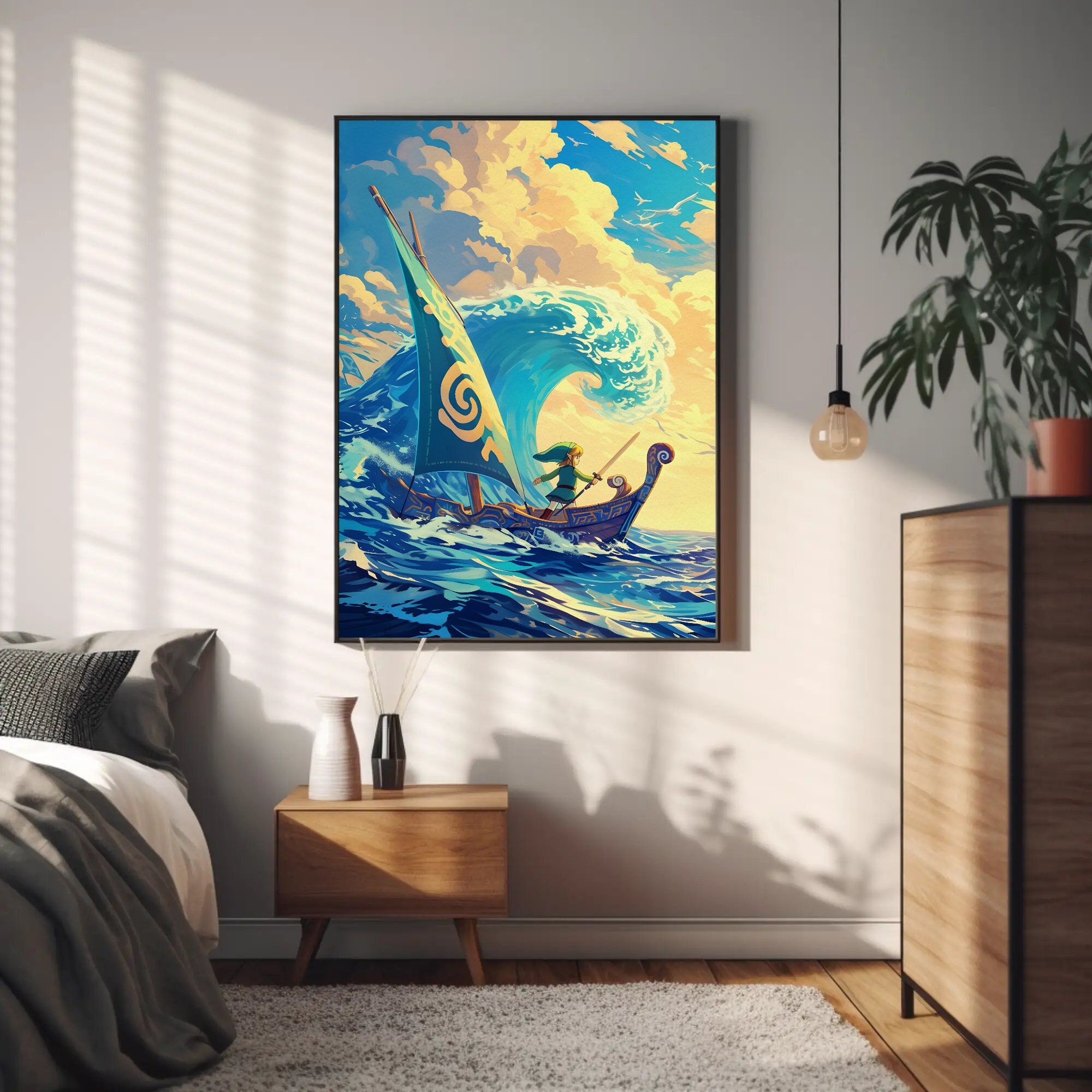 Link from zelda Wind waker, tears of the kingdom art, BOTW, Legend of zelda, Boat zelda Anime Poster, Printable Wall Art, Bedroom art