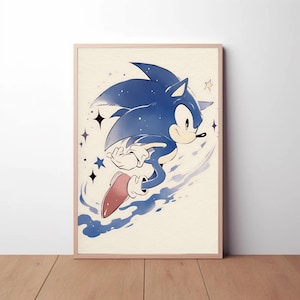 Watercolor Sonic poster, Sonic wall art, video game Poster, Printable Wall Art,Kids room Art, Sonic print, Sonic the hedgehog