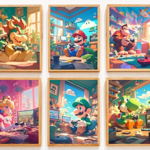 Set di personaggi di giochi famosi Poster di Mario PS5, poster di Mario per Gameboy, arte di Mario e luigi, poster di Yoshi, arte della parete di mario, poster del videogioco