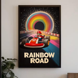 Mario Kart party poster Rainbow Road, Super Mario bros, Video game poster , Retrogaming, Super mario vintage - Digital download