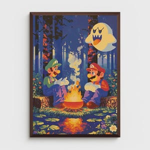 Cartel original de Mario y luigi, Arte anime, Super mario bros, Arte de pared imprimible, Arte del dormitorio, Decoración del hogar, cartel de videojuegos, Super mario