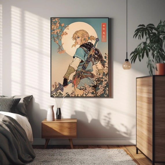Link from Zelda Poster: Japanese tapestry Style Wall Art for Bedroom Decor