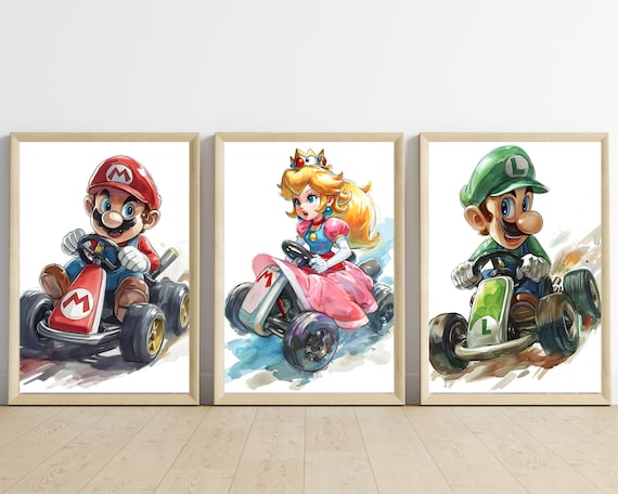 マリオカートのポスター、印刷可能なゲームポスター、水彩画ポスター6