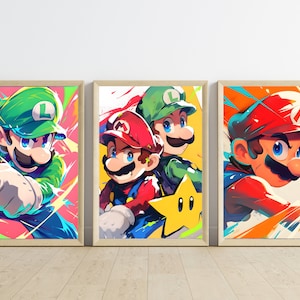 Mario und Luigi Poster, Super Mario Bros Tryptichon, Druckbare Wandkunst, Mario Wandkunst, Gaming Home Dekor, Digitaldruck, Pop Art Mario