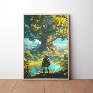 Link from legend of zelda Great Deku Tree, Anime Poster, Printable Wall Art, Bedroom art, video game poster, Yggdrasil