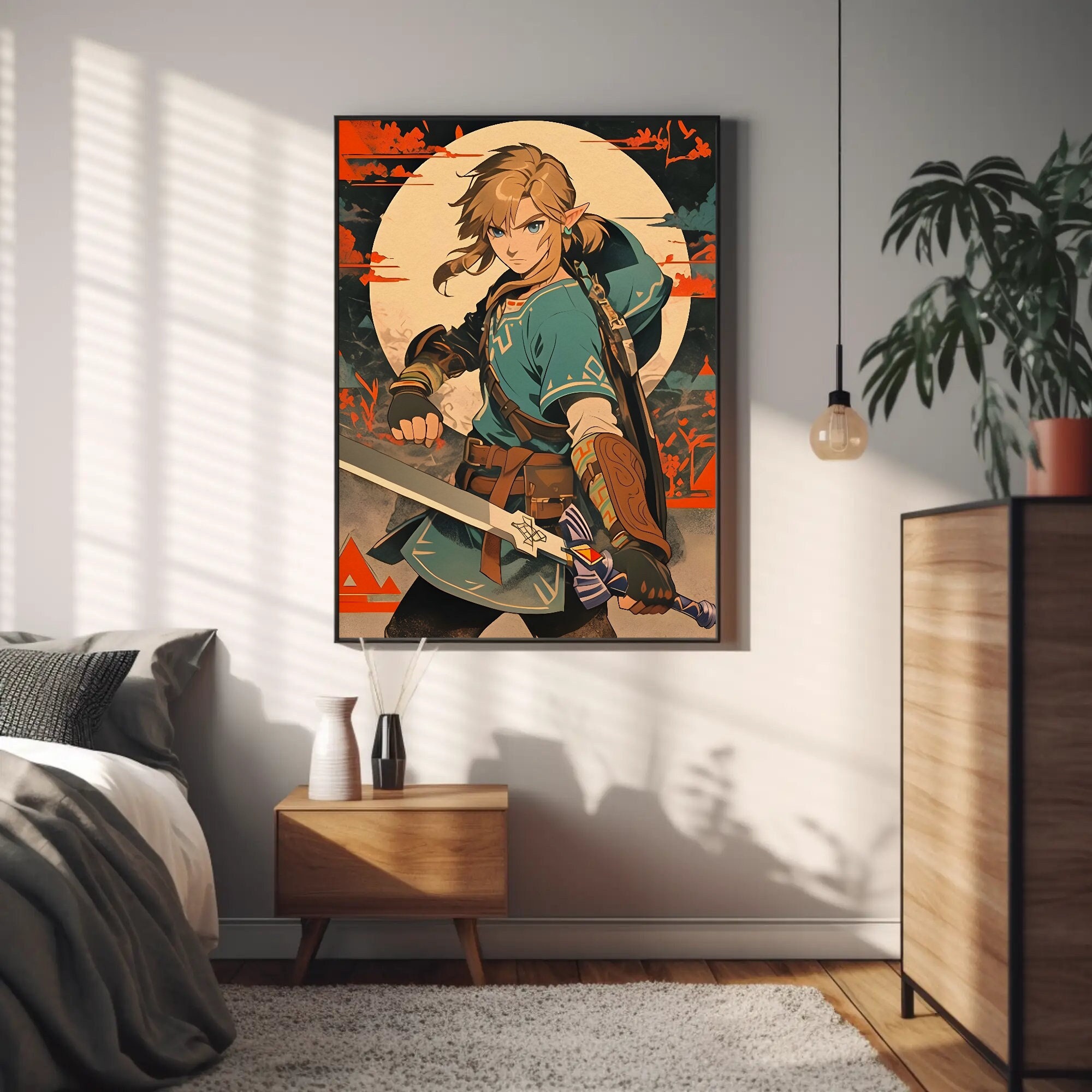 Link from zelda tears of the kingdom poster , Japanese tapestry, BOTW, Legend of zelda, zelda Poster, Printable Wall Art, Bedroom art