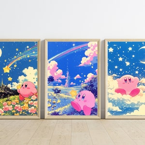 Póster de Kirby Dreamland, bebé Kirby, lámina de Kirby, póster de anime de Kirby, arte mural imprimible, decoración de pared de Kirby, decoración infantil.