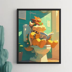 Póster del inodoro Bowser Arte de la pared de Mario, póster del videojuego, arte de la pared imprimible, arte de la pared del WC, decoración del hogar yoshi, arte de la pared del inodoro