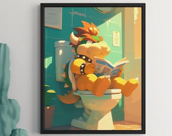 Bowser toilet poster Mario wall art, video game Poster, Printable Wall Art, WC Wall Art, yoshi Home Decor, toilet wall art