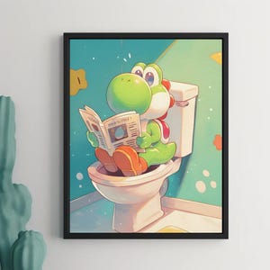 Poster Yoshi, arte della parete di Mario, poster del videogioco, arte della parete stampabile, arte della parete della camera da letto, arredamento per la casa yoshi, arte della parete della toilette, stampa artistica digitale