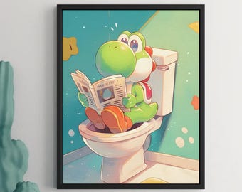 Yoshi poster, Yoshi toilet poster, Funny bathroom Mario wall art, video game Poster, Printable Wall Art, WC toilet print, digital art print
