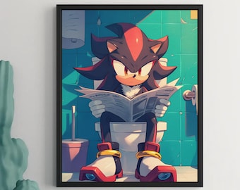 Shadow on Toilet Poster: Funny bathroom Sonic Video Game Wall Art
