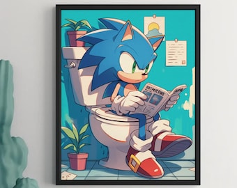 Sonic toilet poster: toilet video game Poster, funny Bathroom print