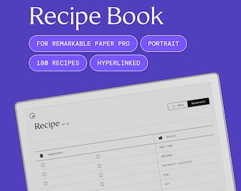 Recipe Book for reMarkable Paper Pro · 180 Hyperlinked Recipe Pages (Digital Download)