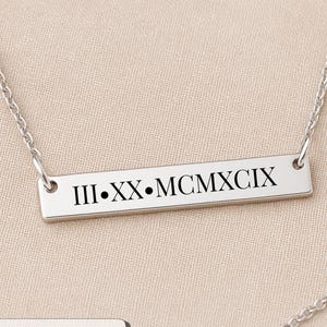 Personalized Roman Numeral Necklace | Engraved Bar Necklace | Custom Anniversary Date | Gift for Her |