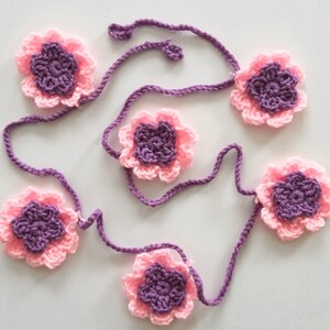 Flower Garland Bookshelf Decoration Home Decor Living Room Crochet Floral Summer Purple Pink Hallway Sign Party Supplies Approx 5 feet.