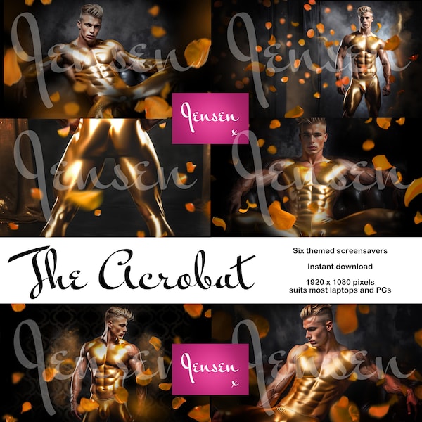 The Acrobat - gay wallpaper art for your laptop/PC - gold bodypaint hunk, 6 images, top quality 300dpi, 1920x1080 pixels suits most screens