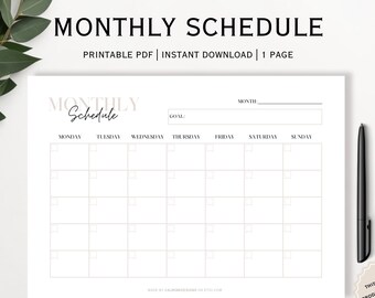 Printable Monthly Planner Template PDF, Cute Minimalist Planner, Reminder Planner, Blank Monthly Schedule, Neutral Organiser, A4, US Letter.