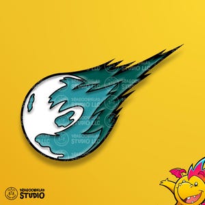 May include: A teal and white comet illustration with black detailing, on a yellow backdrop. The comet design includes the text "DRAGOONIELAD STUDIO LLC". The "DRAGOONIELAD STUDIO" logo is at the bottom left. The image has a cartoon style.