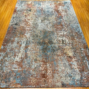 6 x 9 Indiase wol en zijde hedendaags tapijt - handgeknoopt tapijt met geverfde wol - eetkamertapijt - slaapkamertapijt - woonkamertapijt - modern tapijt -