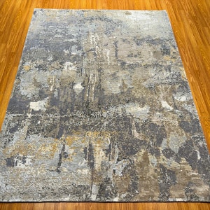 5 x 7 grijs hedendaags Indiaas vloerkleed - modern tapijt van wol en zijde - vloerkleed voor slaapkamer - vloerkleed voor woonkamer - vloerkleed voor eetkamer - vloerkleed kinderkamer