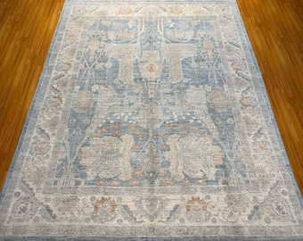 8x10 Muted blue beige Oushak Area Rug - Turkish Hand knotted Veg dyes Plush wool Rug - Rug for Living Room - Bedroom Rug - Oriental rug