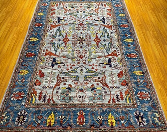 6'2x9'7 Gray Bidjar Rug - Traditional Afghan Hand Knotted Veg Dye Wool Rug - 6x10 Dining Room Rug - Bedroom Rug - Living Room Rug