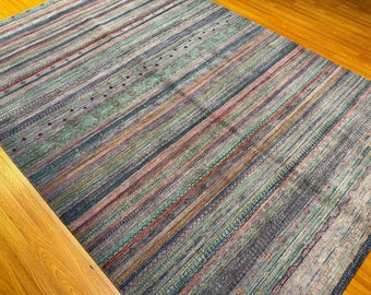 6x9 Multi Color  Contemporary Rug - Hand Knotted Afghan Veg Dye Wool Rug - Dining Room Rug - Bedroom Rug - Living Room Rug - Modern Rug -
