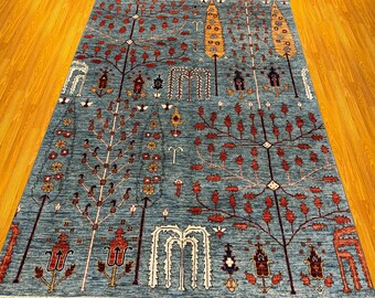 5'7x7'10 Green Bakshaish Rug - Tribal Cypress Tree Afghan Hand Knotted Wool Rug - Dining Room Rug - Bedroom Rug - Living Room Rug