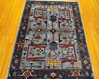 3x5 Gray Blue Bidjar Oriental Rug - Afghan Handmade Traditional Rug - Bedroom Rug - Hallway rug - Kids Room Rug - Veg Dyed Rug - 3'6x4'10 ft