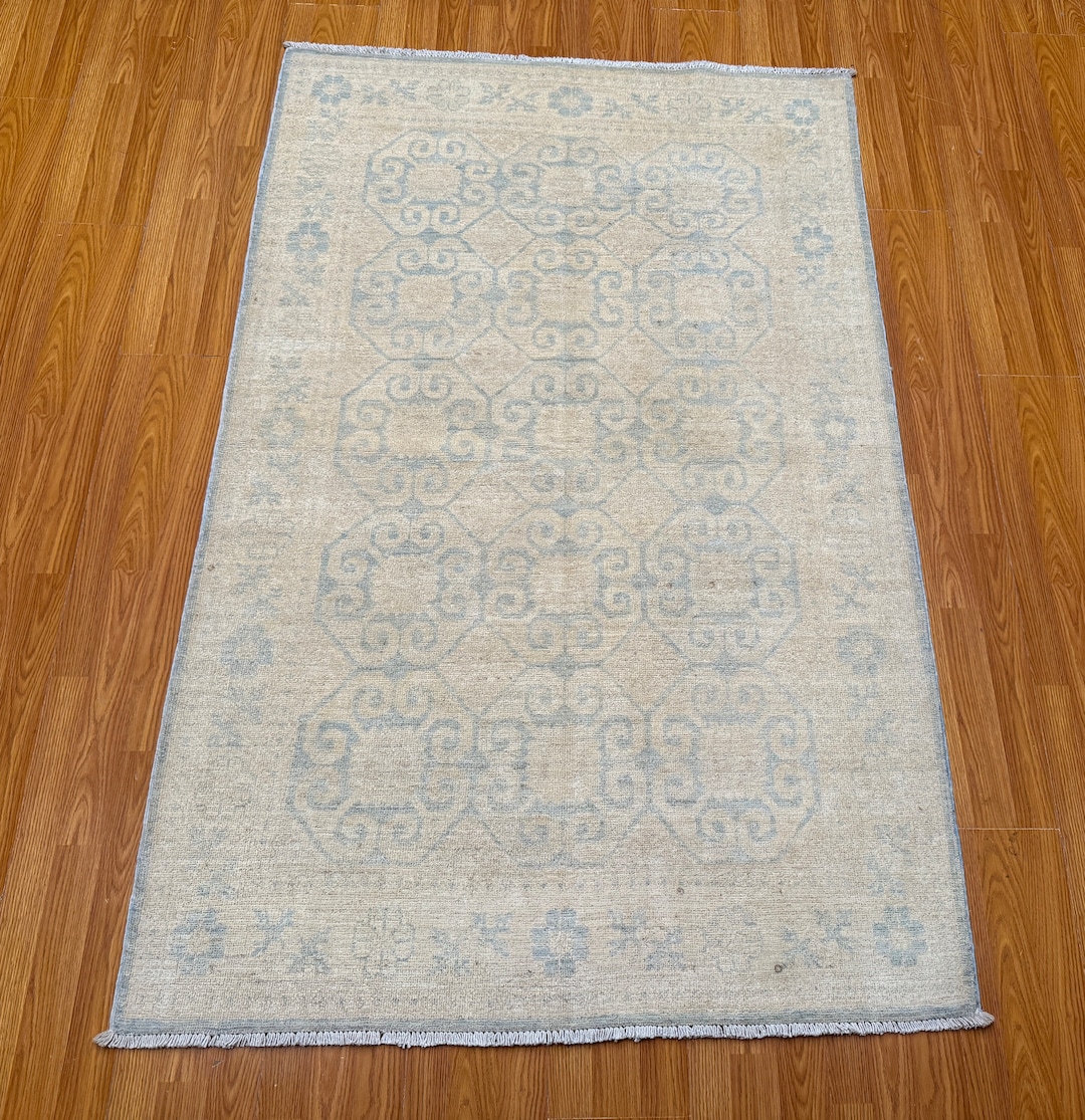 Muted Color 4x6 Turkish Oushak Rug - Beige Blue Hand Knotted Small Area ...